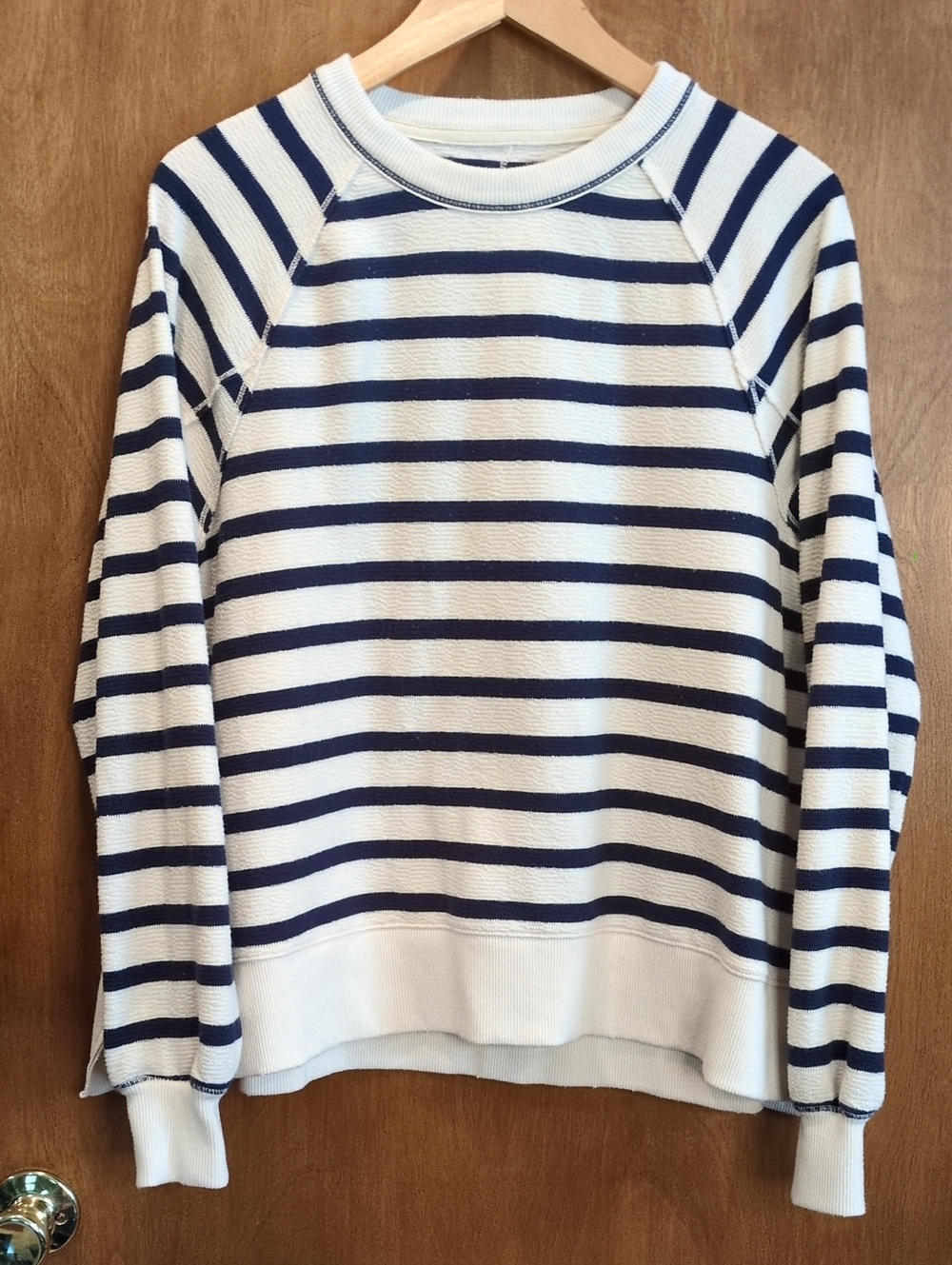 aerie Navy and Cream Striped Crewneck Sweatshirt Size XXS